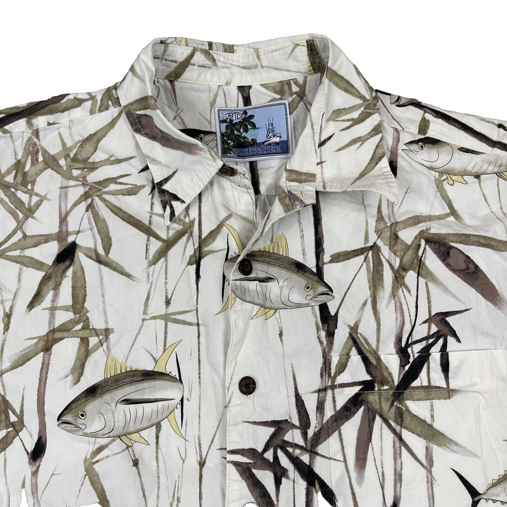 Aftco Bluewater AOP Shirt Large* White Tuna Fish Grass  Flats Saltwater